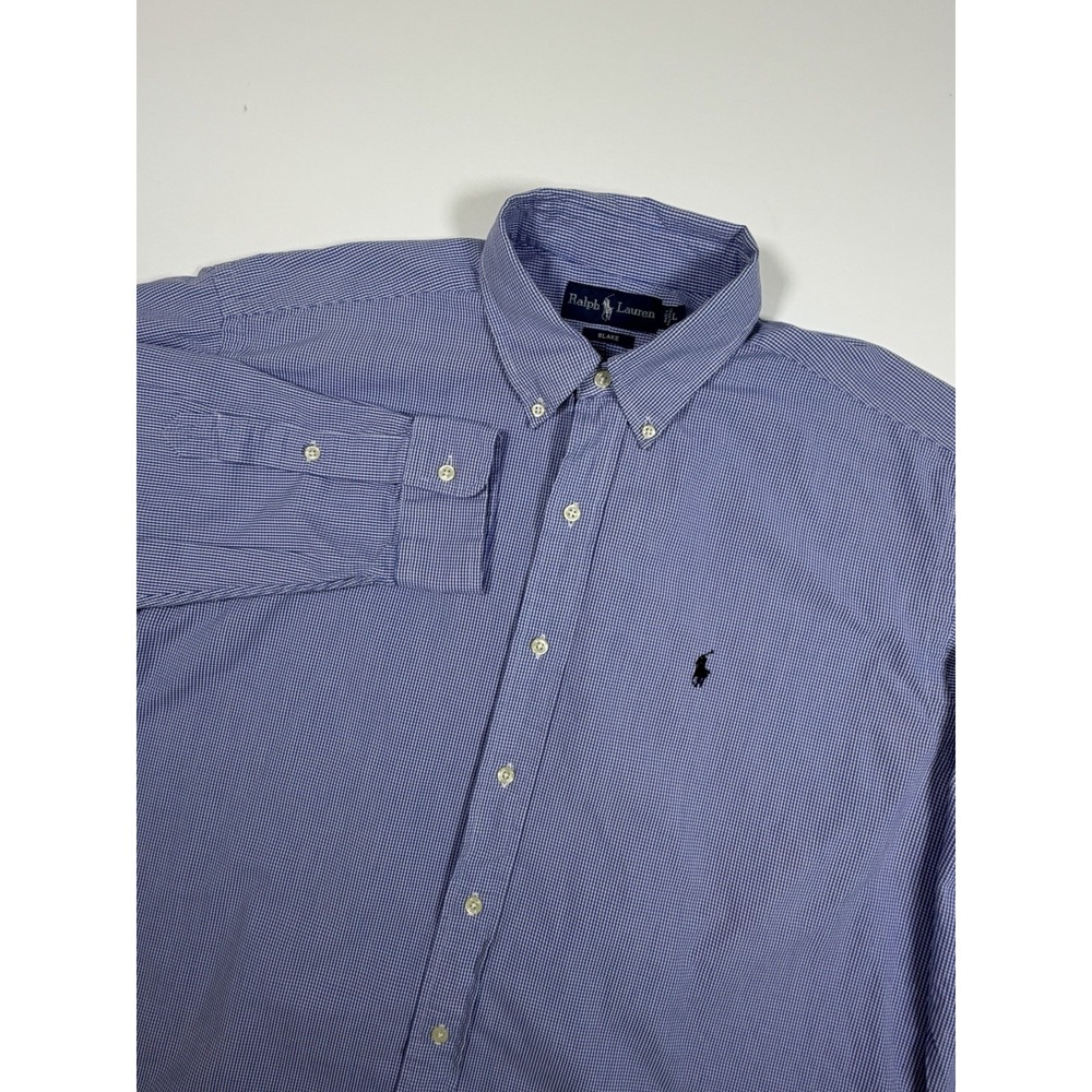 Vintage Polo Ralph Lauren Blake Shirt Mens Large Blue Gingham Check Cotton